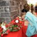 (External Affairs Minister laying wreath at Apravasi Ghat, Mauritius)