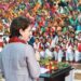 Priyanka Gandhi Vadra addresses the Ladki Hoon Lad Sakti Hoon programme in Chitrakoot on Wednesday. PTI.