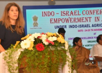 Tammy Ben Haim, Consul General of Israel to South India, speaking at the Indo-Israel Conference on Women Empowerment in Krishnagiri on Thursday.