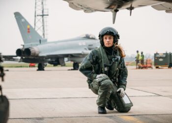 A female Eurofighter Typhoon pilot in the British Royal Air Force.