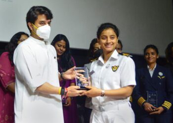 Union Minister of Civil Aviation Jyotiraditya Scindia at the event celebrating the contribution of women in Civil Aviation, in New Delhi on March 16.