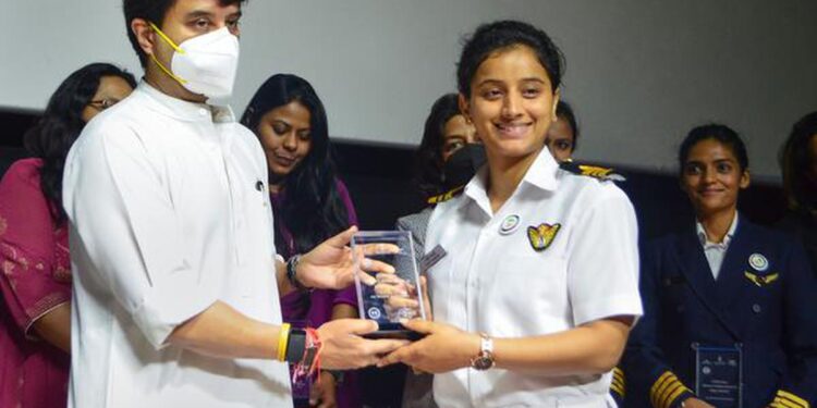 Union Minister of Civil Aviation Jyotiraditya Scindia at the event celebrating the contribution of women in Civil Aviation, in New Delhi on March 16.