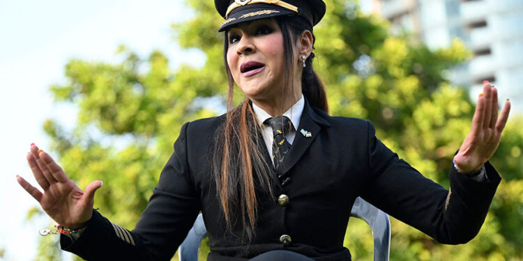 Captain Zoya Agarwal speaks during an interview with AFP, in Greater Noida.